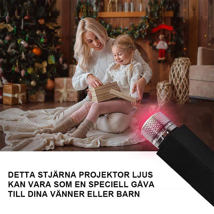 "Romantisk USB stjärnprojektionslampa med ställbar violett ljusintensitet, 360-graders rotation, kompakt, metall 226x15mm."