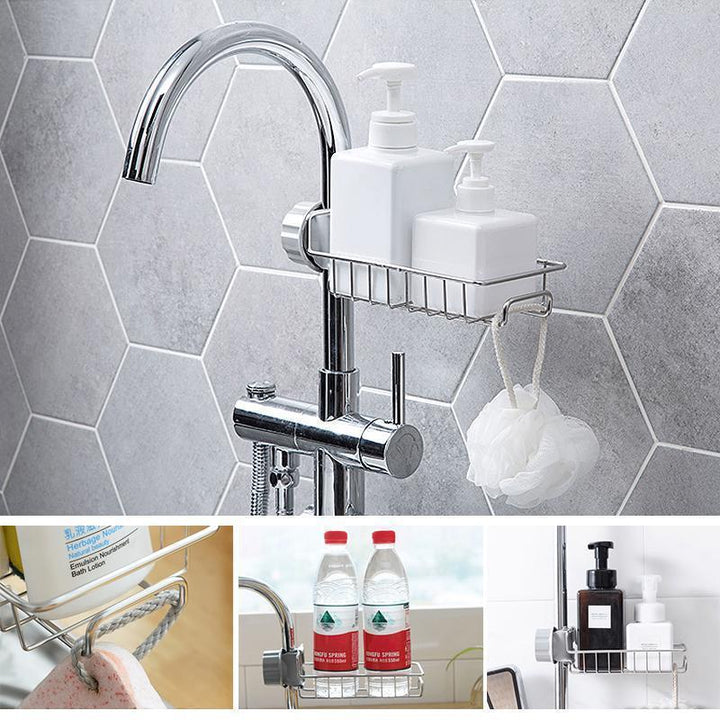 "Rostfri duschkorg & kökshylla, elegant design, hållbar, dränering, ordning i badrum och kök, rostfritt stål."