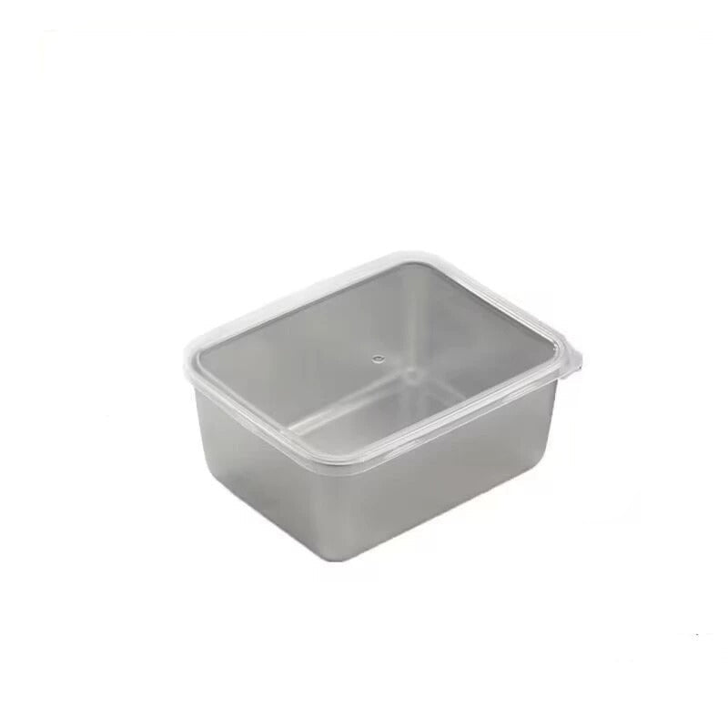 Rostfri fyrkantig bakform med lock, metallisk finish och släta kanter, perfekt för bakning och matlagning i köket.