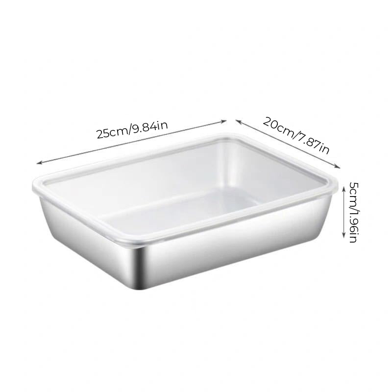 Rostfri fyrkantig bakform med lock, metallisk finish och släta kanter, perfekt för bakning och matlagning i köket.