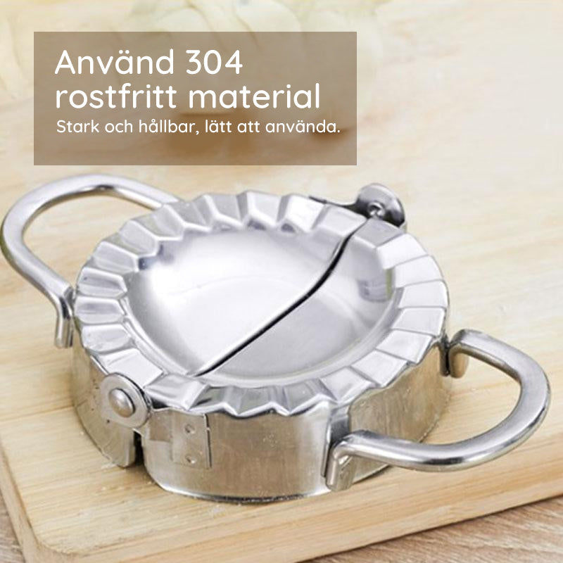 "Rostfritt stål dumplingmaskin och skalare med spegelpolerad yta för enkel och hygienisk användning i hemmakök."