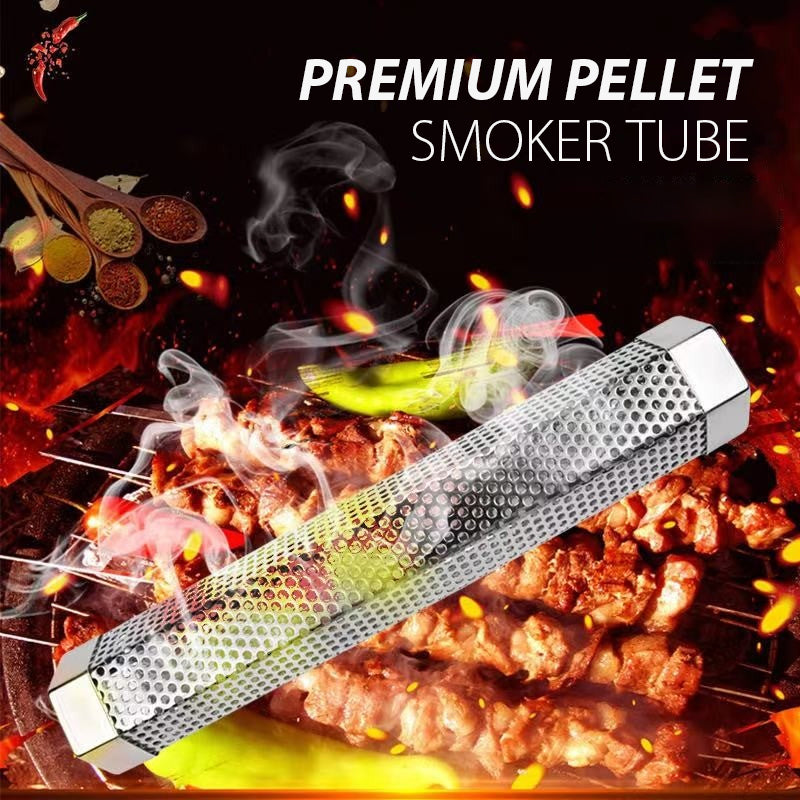 "Rostfritt stål rökrör för grill, hexagonform, köksaccessoar, perfekt för rökning av kött och fisk, hållbar och stabil."