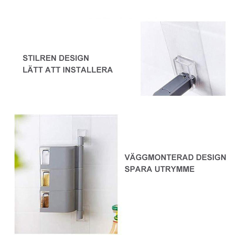 "Roterande kryddhylla med 3/4 lager, grå färg, besparar köksutrymme, elegant design med skyddande lock, 360-graders rotation.