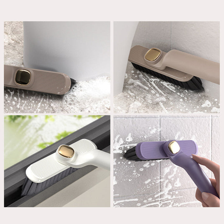 "Roterande multifunktionsborste i vit, grå och lila med ultrafina borsthår för effektiv rengöring av trånga utrymmen."