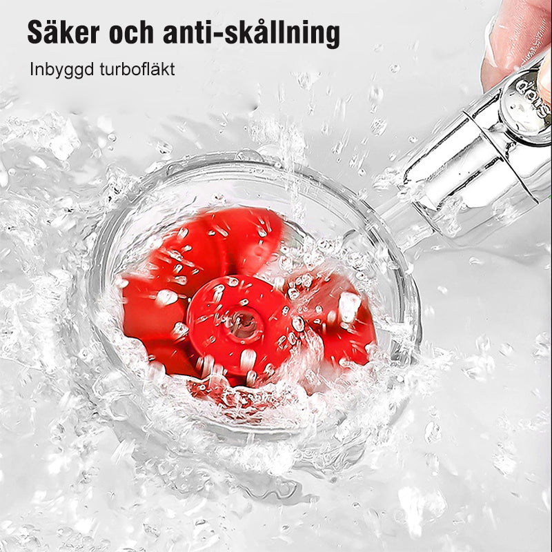 "Roterbar högtrycksdesign duschhuvud i modern stil, förbättrar vattentryck, silverfärgat med filtreringsfunktion."