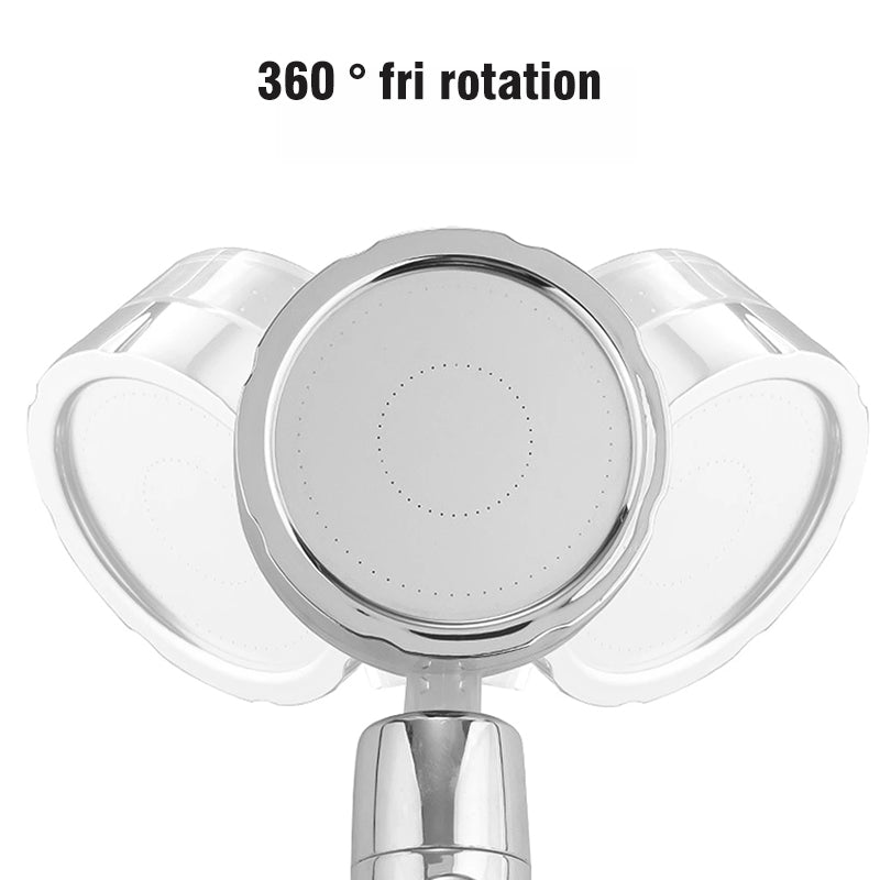 "Roterbar högtrycksdesign duschhuvud i modern stil, förbättrar vattentryck, silverfärgat med filtreringsfunktion."