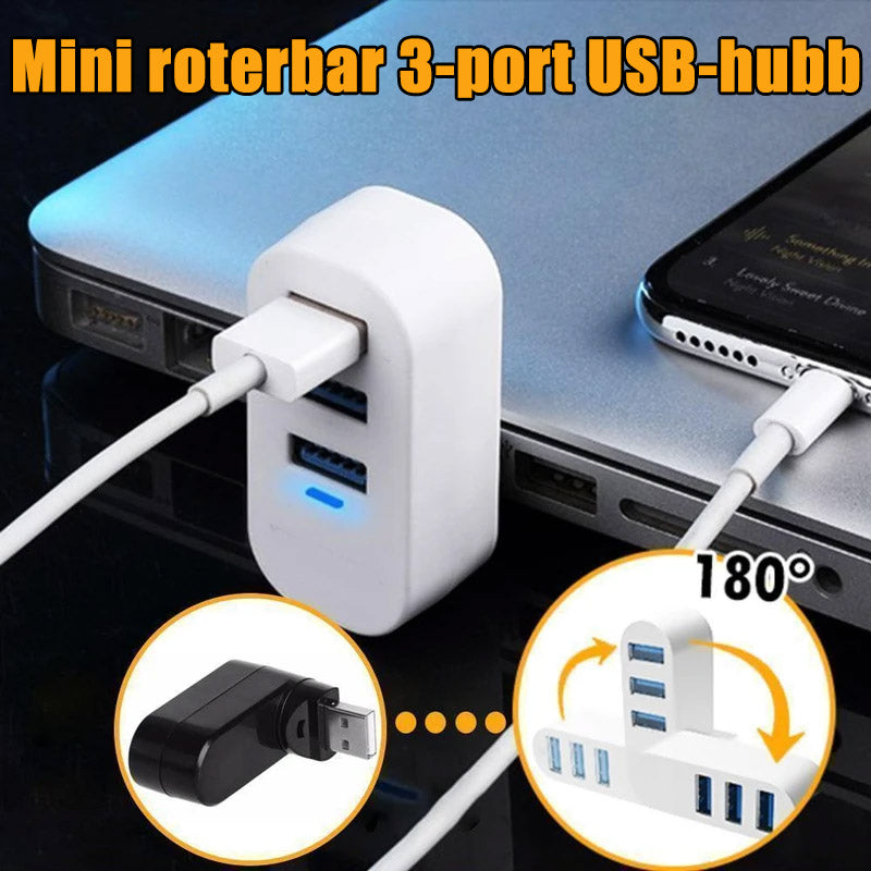 "Roterbart USB-nav med 3 portar, kompakt design, 180 graders rörlighet, optimerar enhetshantering effektivt"