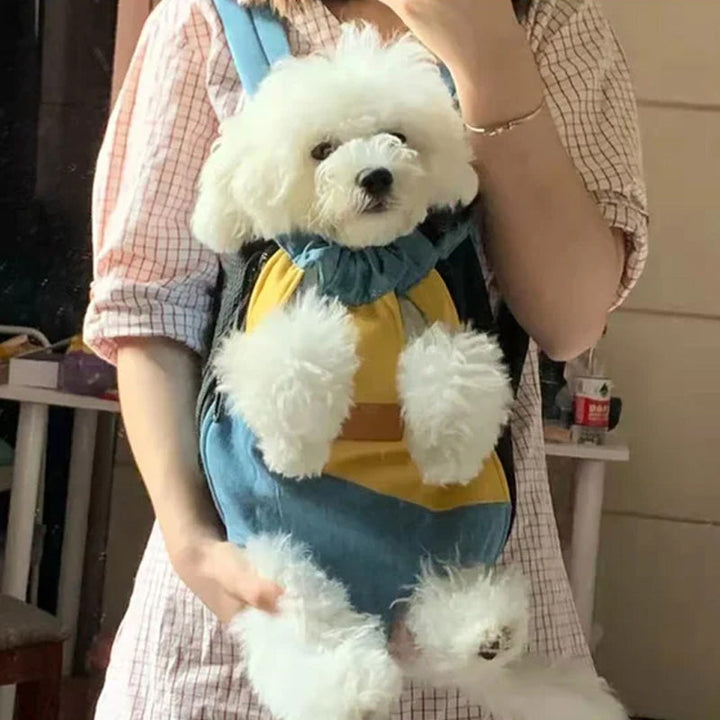 Ryggsäck för husdjur i rött och vitt polyester. Bekväm, slitstark design med ben och svans ut för enkel transport.