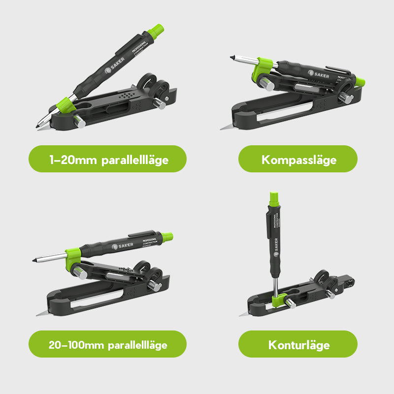 "Säker multifunktionskonstruktionspenna, kompakt grönt och svart design, ideal för precision i byggprojekt"