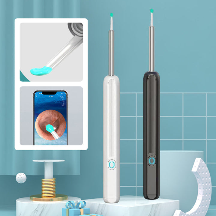 "Säker öronrengörare med spiralformat silikonhuvud och inbyggd HD-kamera för effektiv öronhygien och visuell inspektion."