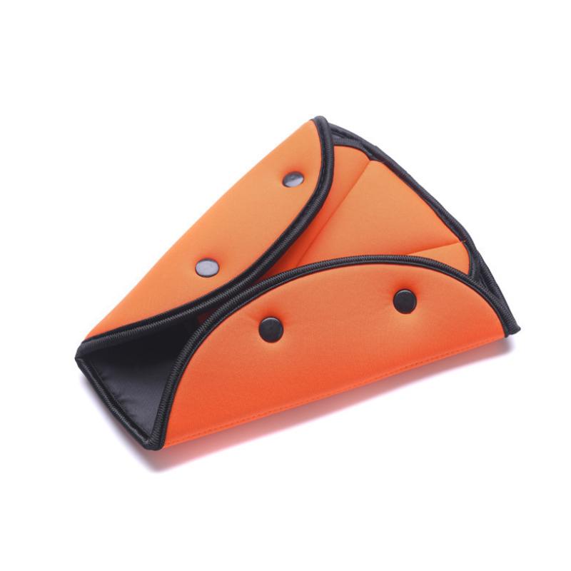 "Säkerhetsbältesjusterare för barn/vuxna i orange/blå/svart/röd/grå bomull, justerbar passform för säker och bekväm bilresa."