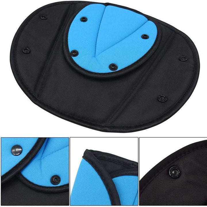 "Säkerhetsbältesjusterare för barn/vuxna i orange/blå/svart/röd/grå bomull, justerbar passform för säker och bekväm bilresa."