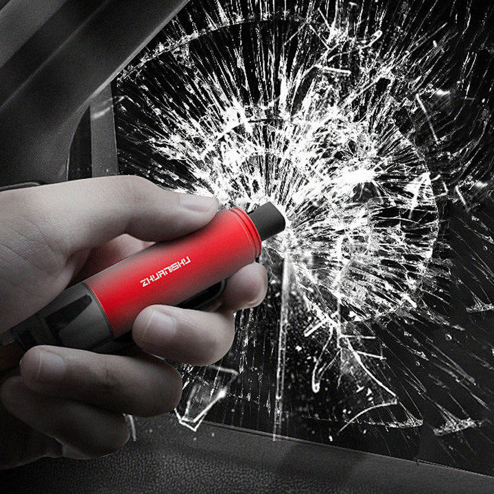 "Säkerhetshammare för nyttofordon, 2-i-1 verktyg, blå färg, kompakt design, hammare och säkerhetsbältesklippare."