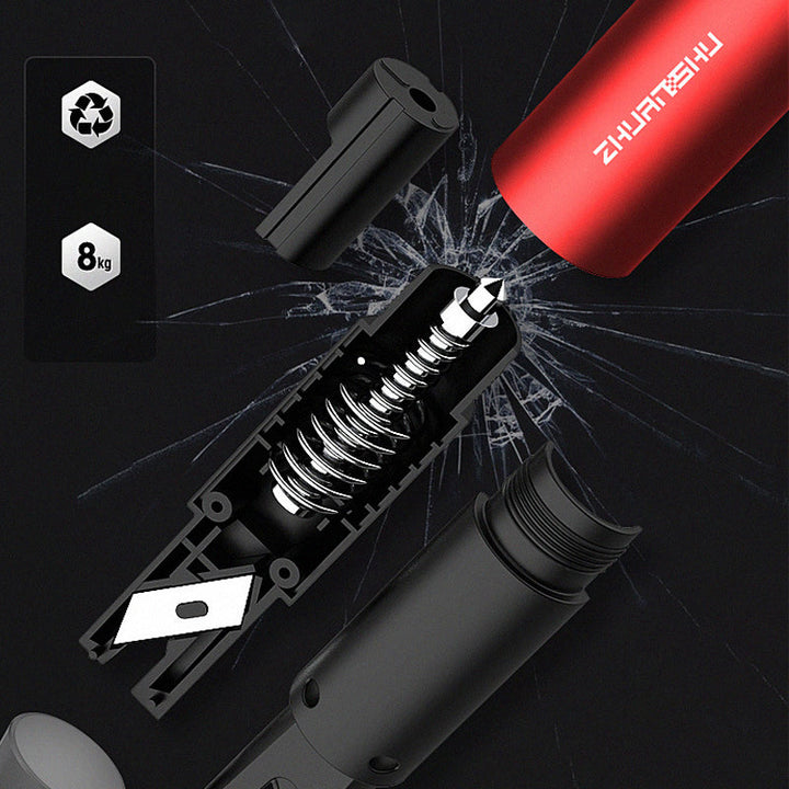 "Säkerhetshammare för nyttofordon, 2-i-1 verktyg, blå färg, kompakt design, hammare och säkerhetsbältesklippare."