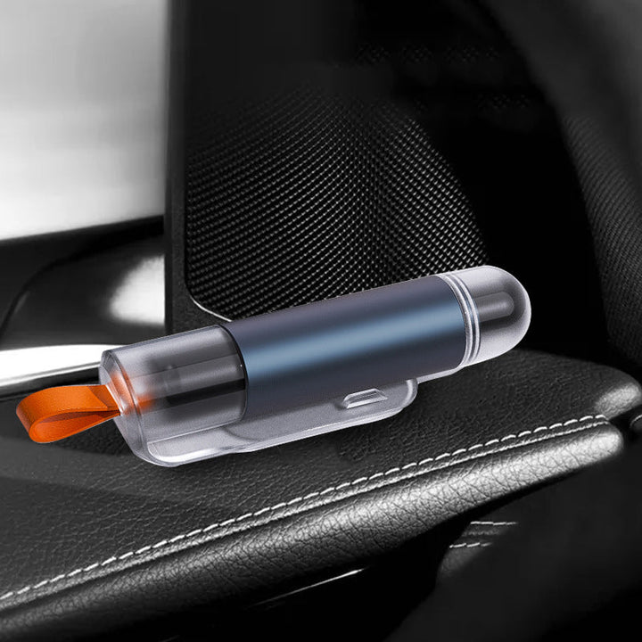 "Säkerhetshammare för nyttofordon, 2-i-1 verktyg, blå färg, kompakt design, hammare och säkerhetsbältesklippare."