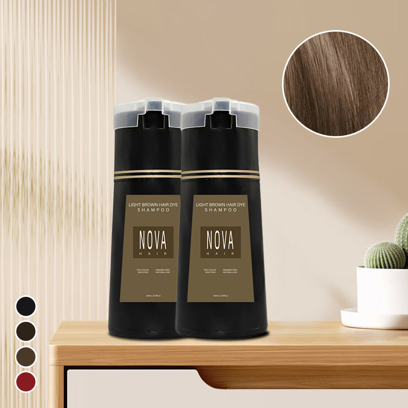 "Schampo med naturliga extrakt i en elegant flaska. För omedelbar hårfärgning utan ammoniak eller peroxid, närande."