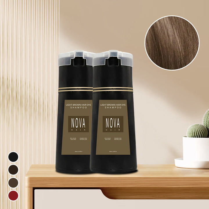 "Schampo med naturliga extrakt i en elegant flaska. För omedelbar hårfärgning utan ammoniak eller peroxid, närande."