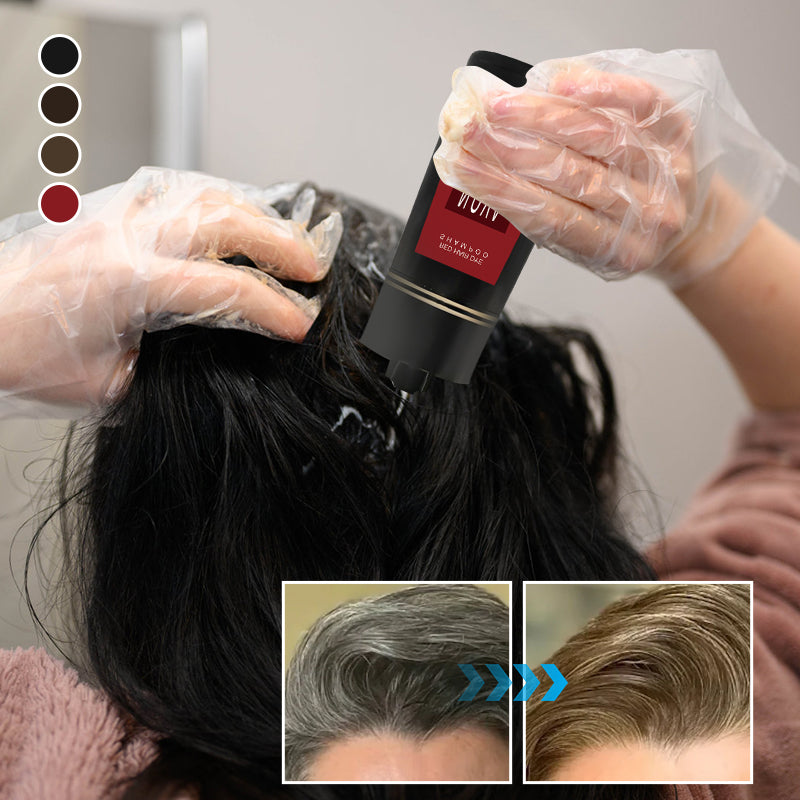 "Schampo med naturliga extrakt i en elegant flaska. För omedelbar hårfärgning utan ammoniak eller peroxid, närande."