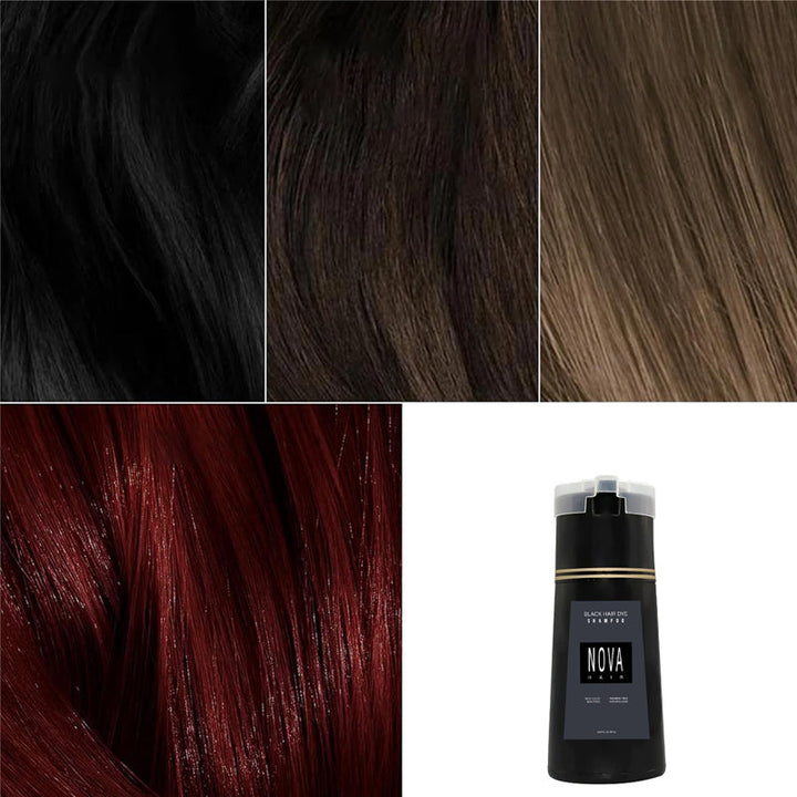 "Schampo med naturliga extrakt i en elegant flaska. För omedelbar hårfärgning utan ammoniak eller peroxid, närande."