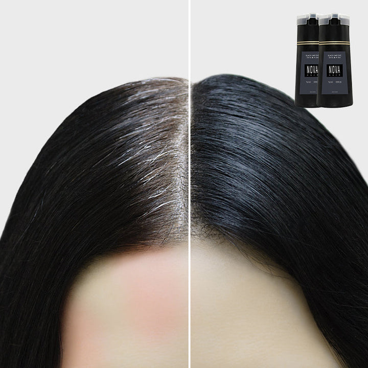 "Schampo med naturliga extrakt i en elegant flaska. För omedelbar hårfärgning utan ammoniak eller peroxid, närande."