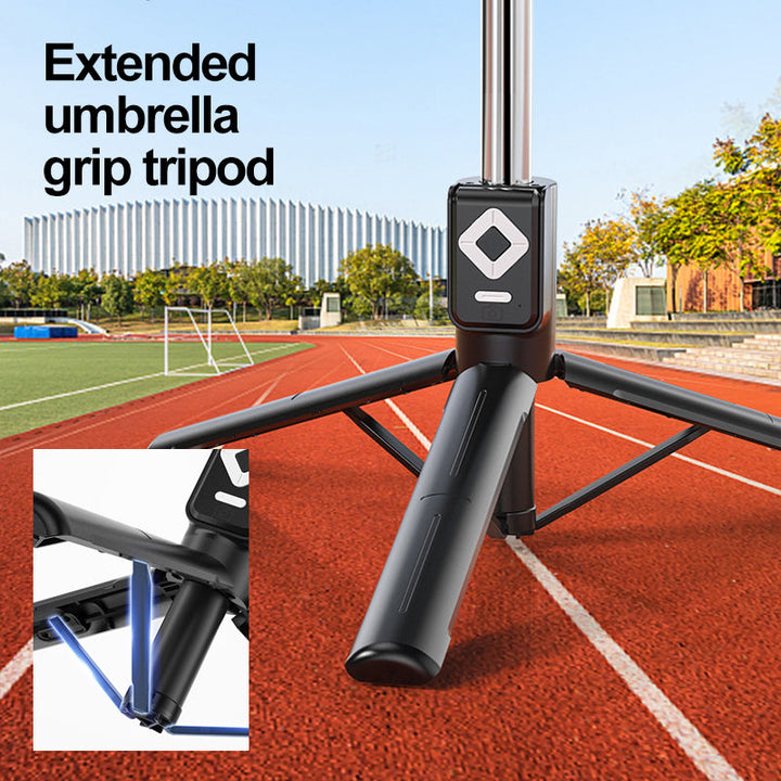 "Selfiepinne med dimbart LED-ljus och Bluetooth-fjärrkontroll, svart och vit, kompakt och bärbar, perfekt för nattbilder."