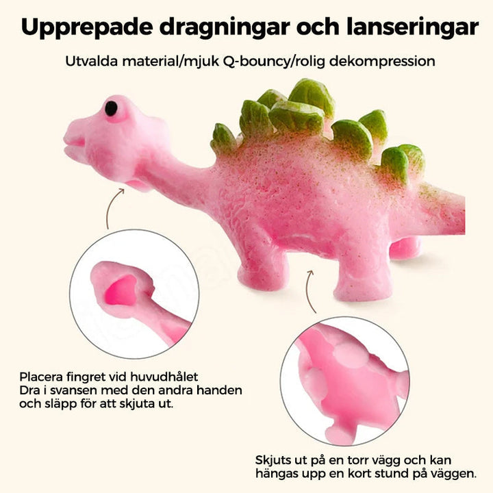 "Set om 10 fingerleksaker med dinosaurieslungor i färgglada mönster, perfekt för barn att leka och lära sig om dinosaurier."