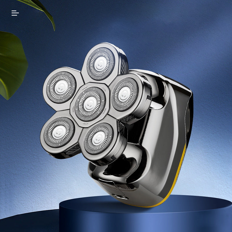 "Sexbladig elektrisk rakapparat för män med ergonomisk design, svart färg, nära rakning, 6D flytande huvud."