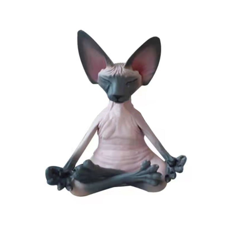 "Sfinx katt yogastaty av syntetiskt harts mediterar i elegant ställning, perfekt för hemdekoration och meditation."