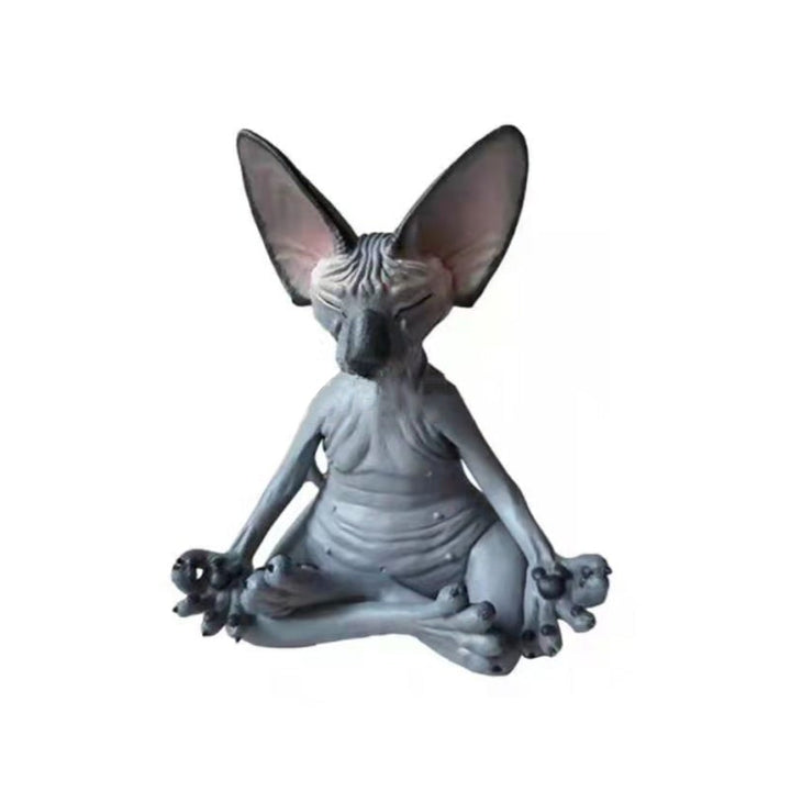 "Sfinx katt yogastaty av syntetiskt harts mediterar i elegant ställning, perfekt för hemdekoration och meditation."