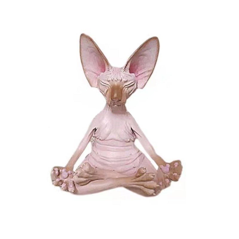 "Sfinx katt yogastaty av syntetiskt harts mediterar i elegant ställning, perfekt för hemdekoration och meditation."