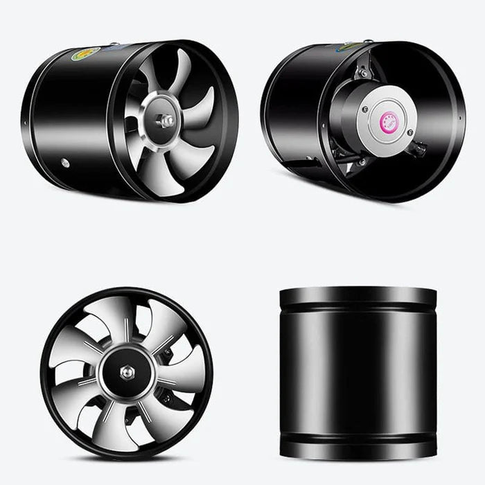SilentForce Fläkt - Modern design, tyst drift, effektiv ventilation, svart/vit, kompakta mått för hemmet.