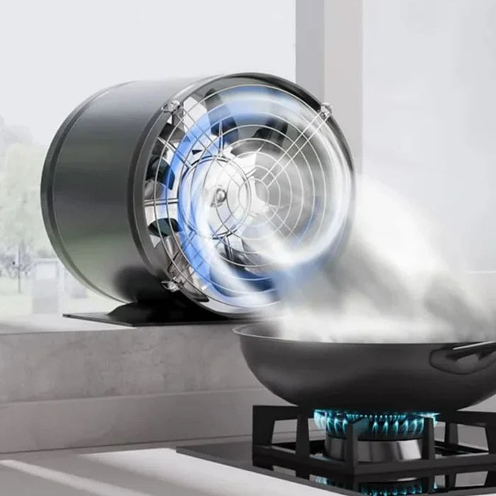 SilentForce Fläkt - Modern design, tyst drift, effektiv ventilation, svart/vit, kompakta mått för hemmet.