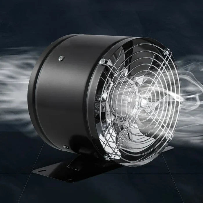 SilentForce Fläkt - Modern design, tyst drift, effektiv ventilation, svart/vit, kompakta mått för hemmet.