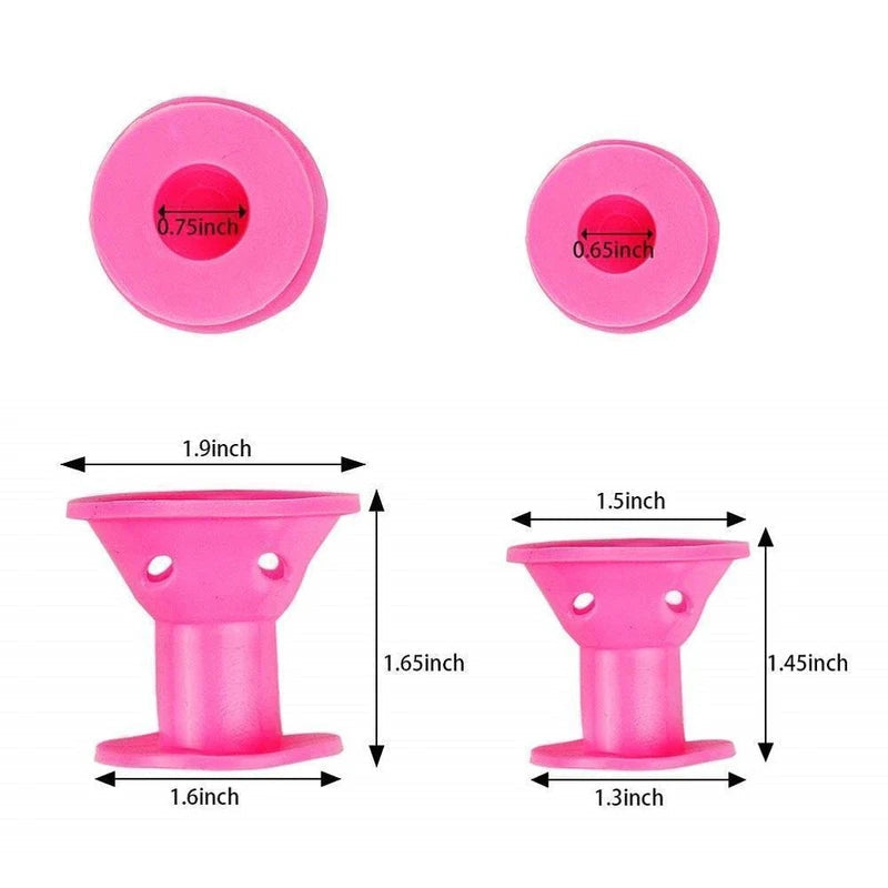 "Silikon hårrullar, ljusblå och rosa, på vit bakgrund för enkel och bekväm styling av lockigt hår utan värmeskada."