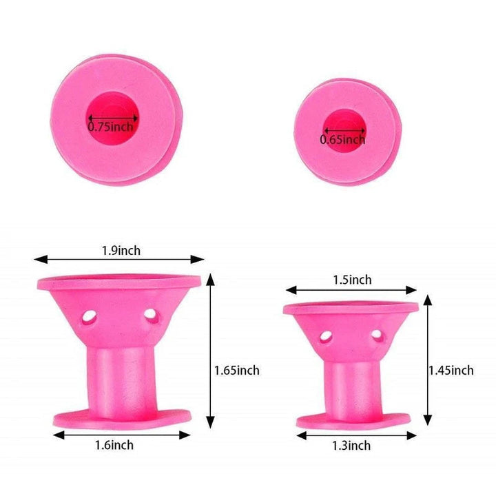 "Silikon hårrullar, ljusblå och rosa, på vit bakgrund för enkel och bekväm styling av lockigt hår utan värmeskada."