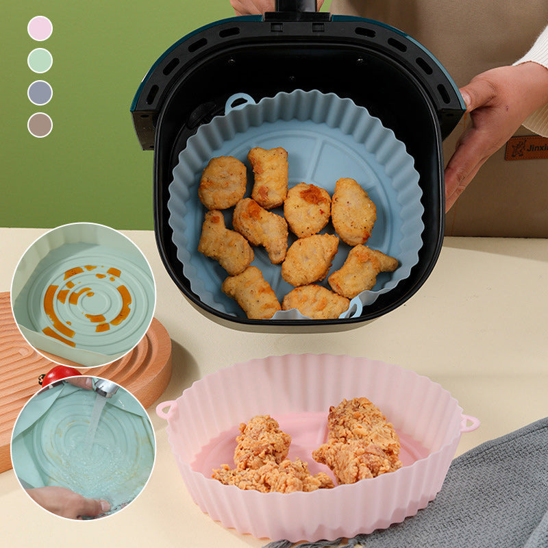 "Silikonbakbrickor för luftfritös i olika färger, perfekta för köket, hållbara och enkla att rengöra."
