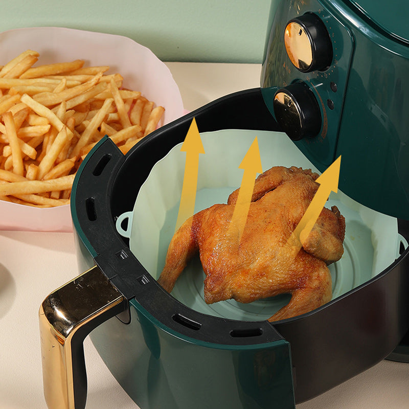 "Silikonbakbrickor för luftfritös i olika färger, perfekta för köket, hållbara och enkla att rengöra."