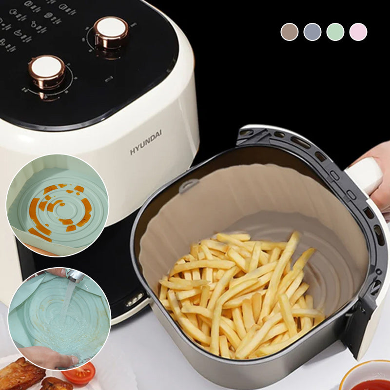 "Silikonbakbrickor för luftfritös i olika färger, perfekta för köket, hållbara och enkla att rengöra."