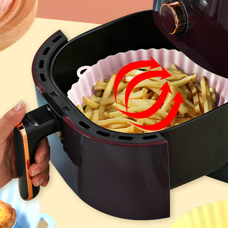 "Silikonbakplåt för Airfryer, återanvändbar, non-stick, flerfärgad. Mått: 20x17,5x5 cm. Perfekt för bekväm matlagning."