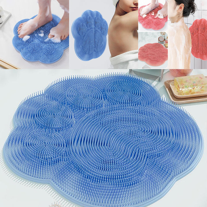 "Silikonmatta med sugkoppar och mjuka borstar för fotvård. Stabil och exfolierande, perfekt för spa-liknande hemupplevelse."