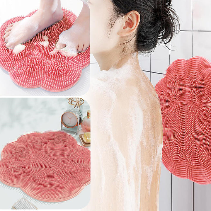 "Silikonmatta med sugkoppar och mjuka borstar för fotvård. Stabil och exfolierande, perfekt för spa-liknande hemupplevelse."