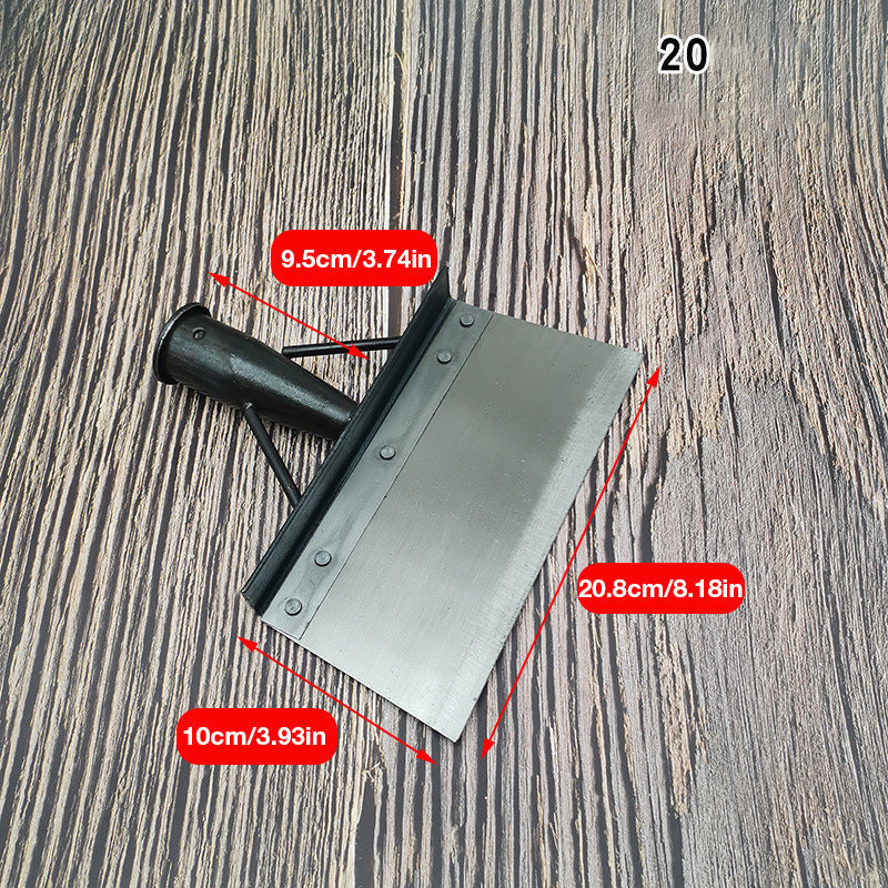 "Silver ergonomisk multifunktionell rengöringsskyffel för utomhusbruk, med rostfritt stål och anpassningsbart handtag."
