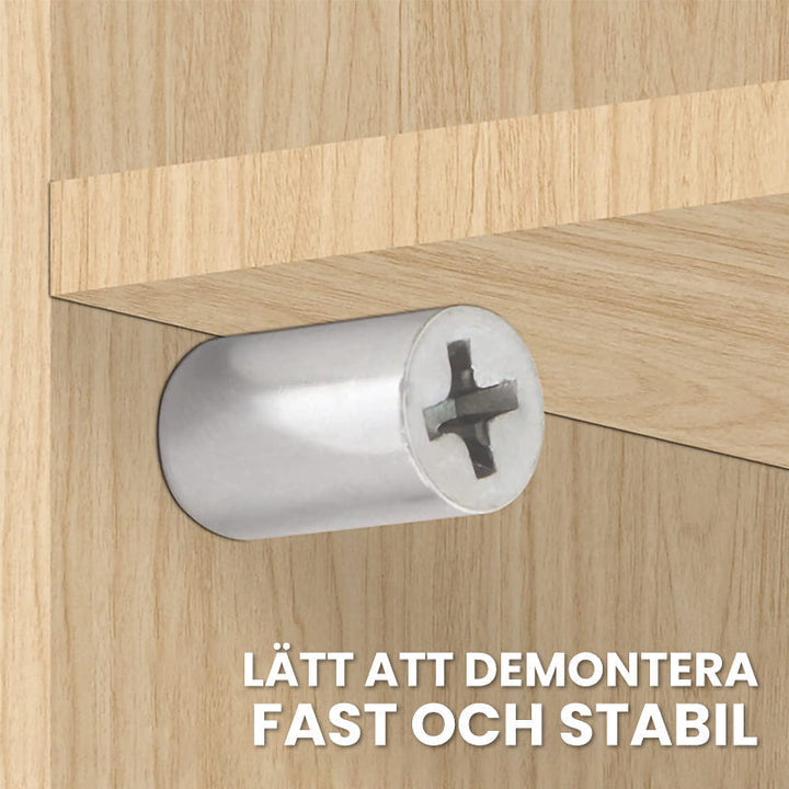 "Självgängande skruvar i metall för skåp och laminat, slitstarka med dammtäta överdrag, enkel installation."