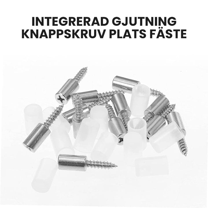 "Självgängande skruvar i metall för skåp och laminat, slitstarka med dammtäta överdrag, enkel installation."