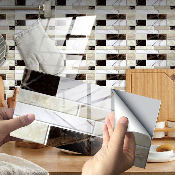 "Självhäftande 3D kakeldekor, värmebeständig, vattenavvisande, snygg modern design för elegant heminredning."