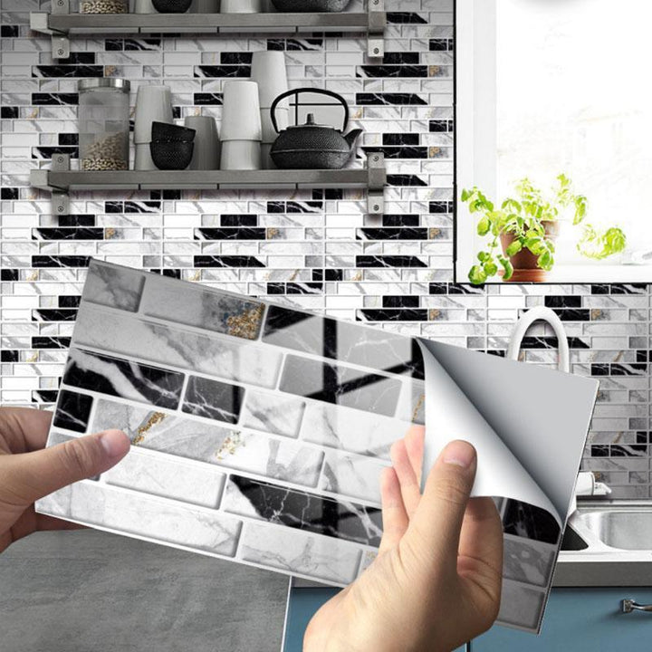 "Självhäftande 3D kakeldekor, värmebeständig, vattenavvisande, snygg modern design för elegant heminredning."