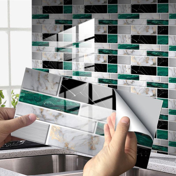 "Självhäftande 3D kakeldekor, värmebeständig, vattenavvisande, snygg modern design för elegant heminredning."