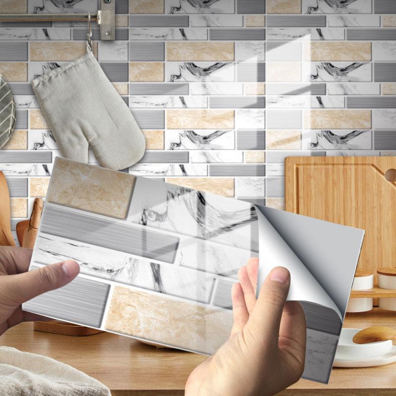 "Självhäftande 3D kakeldekor, värmebeständig, vattenavvisande, snygg modern design för elegant heminredning."