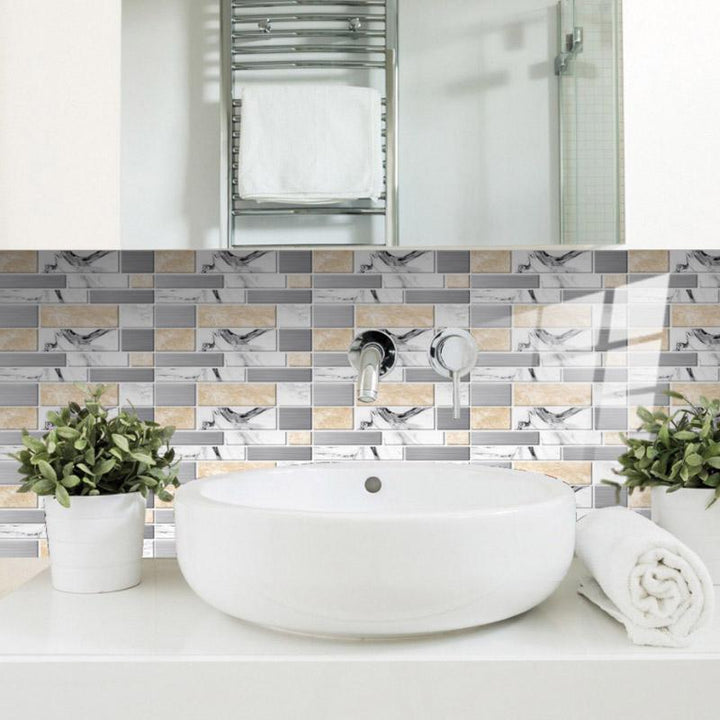 "Självhäftande 3D kakeldekor, värmebeständig, vattenavvisande, snygg modern design för elegant heminredning."
