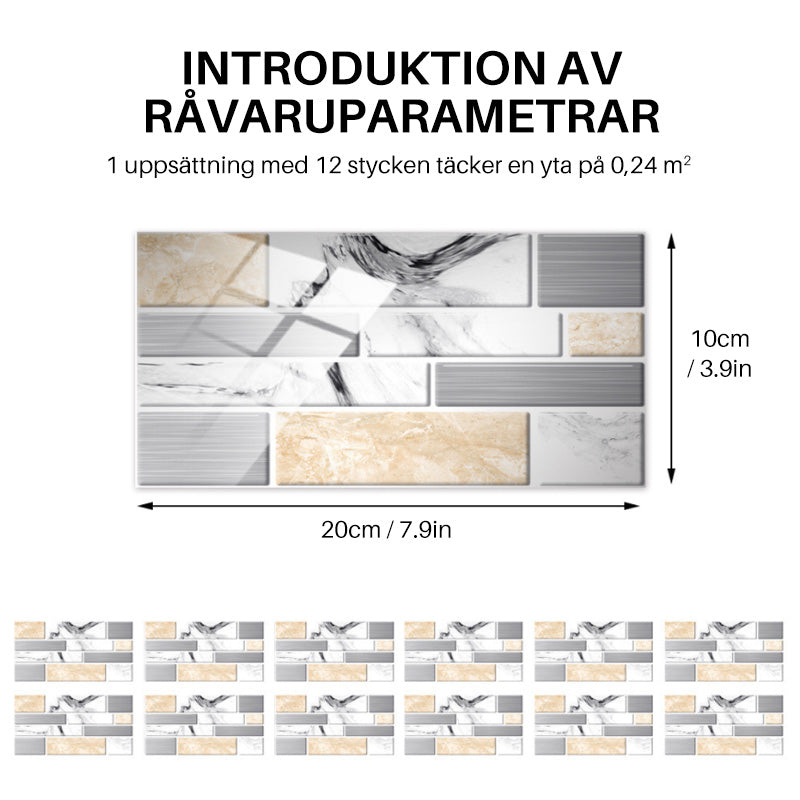 "Självhäftande 3D kakeldekor, värmebeständig, vattenavvisande, snygg modern design för elegant heminredning."